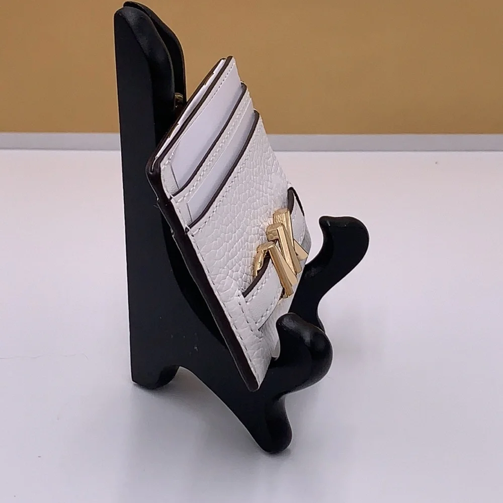 MICHAEL KORS Reed Large Pebbled Leather Card Holder Case Optic White NWT